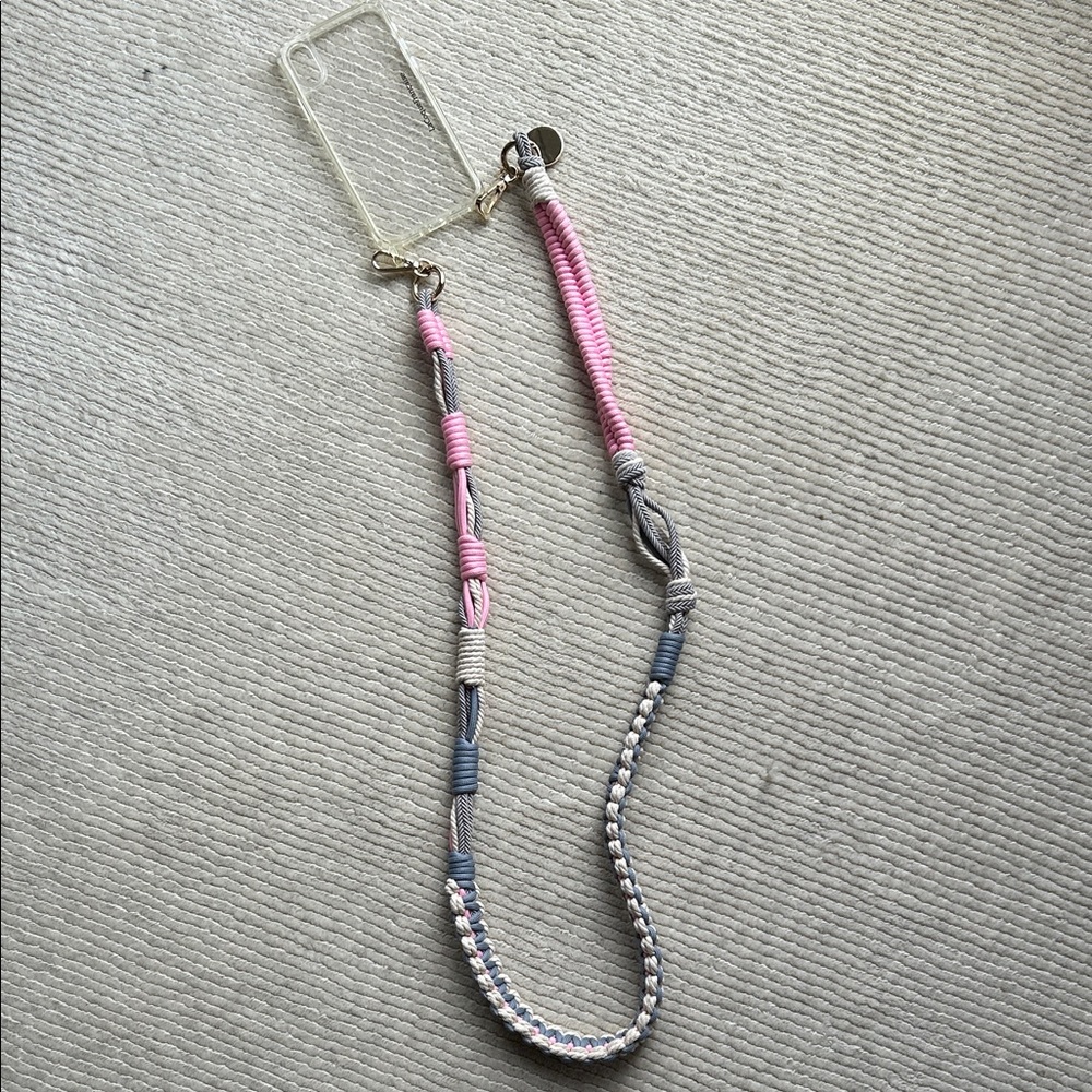 La Coque Francaise - Pink and Gray Woven Phone Lanyard I phone XS.